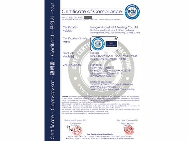 CE Certificate For Vacuum Suction Device