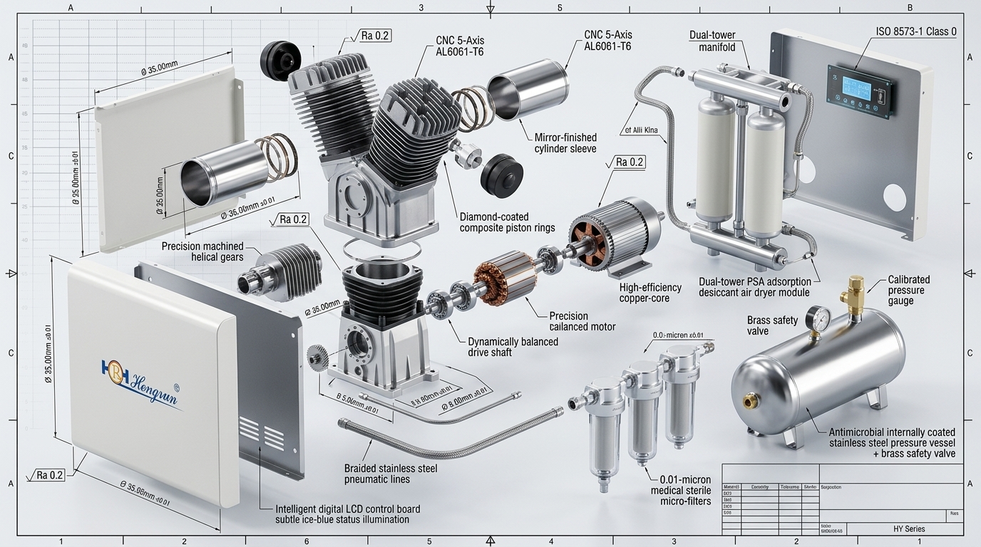 3D CAD Exploded Engineering Anatomy of Medical Oil-Free Compressor