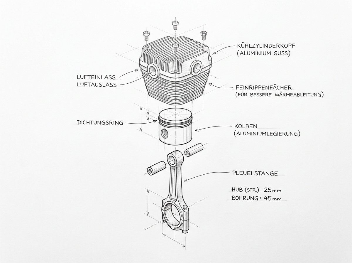 Piston Pump Head & Finned Cylinder Sketch