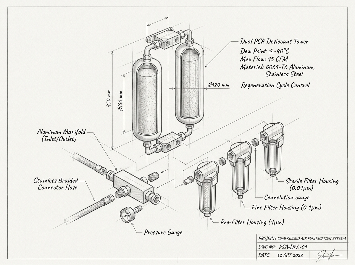 Dual PSA Desiccant Dryer Sketch