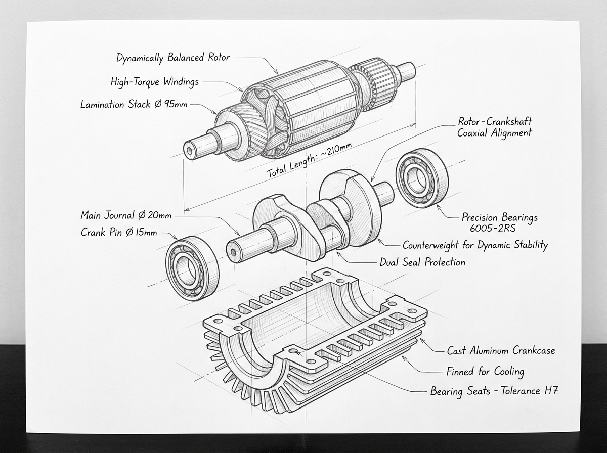 Motor Rotor & Crankshaft Assembly Sketch